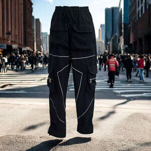 Ebossy Black Cargo Joggers Reflective Details Athleisure Urban Casual Gorpcore